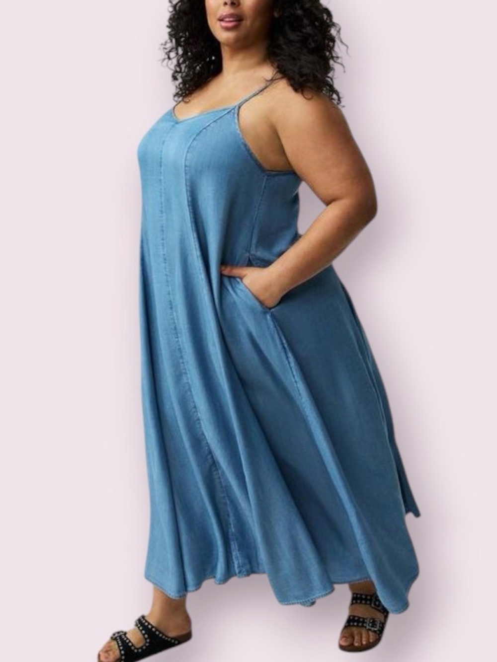 Torrid Maxi Chambray Trapeze Dress Blue Size Large 12